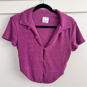With Jean Purple short sleeve button top